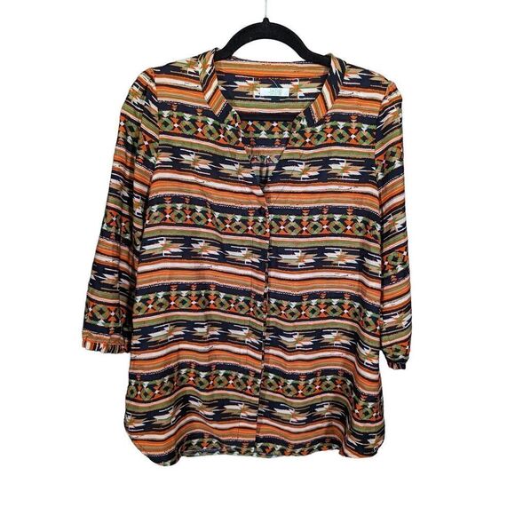 Jade 3/4 Length Sleeve Aztec Print V-Neck Women's M/L - Picture 1 of 6